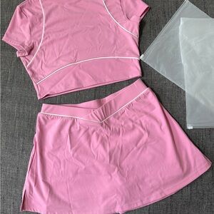 Pink Athletic Crop Top and Skirt Set